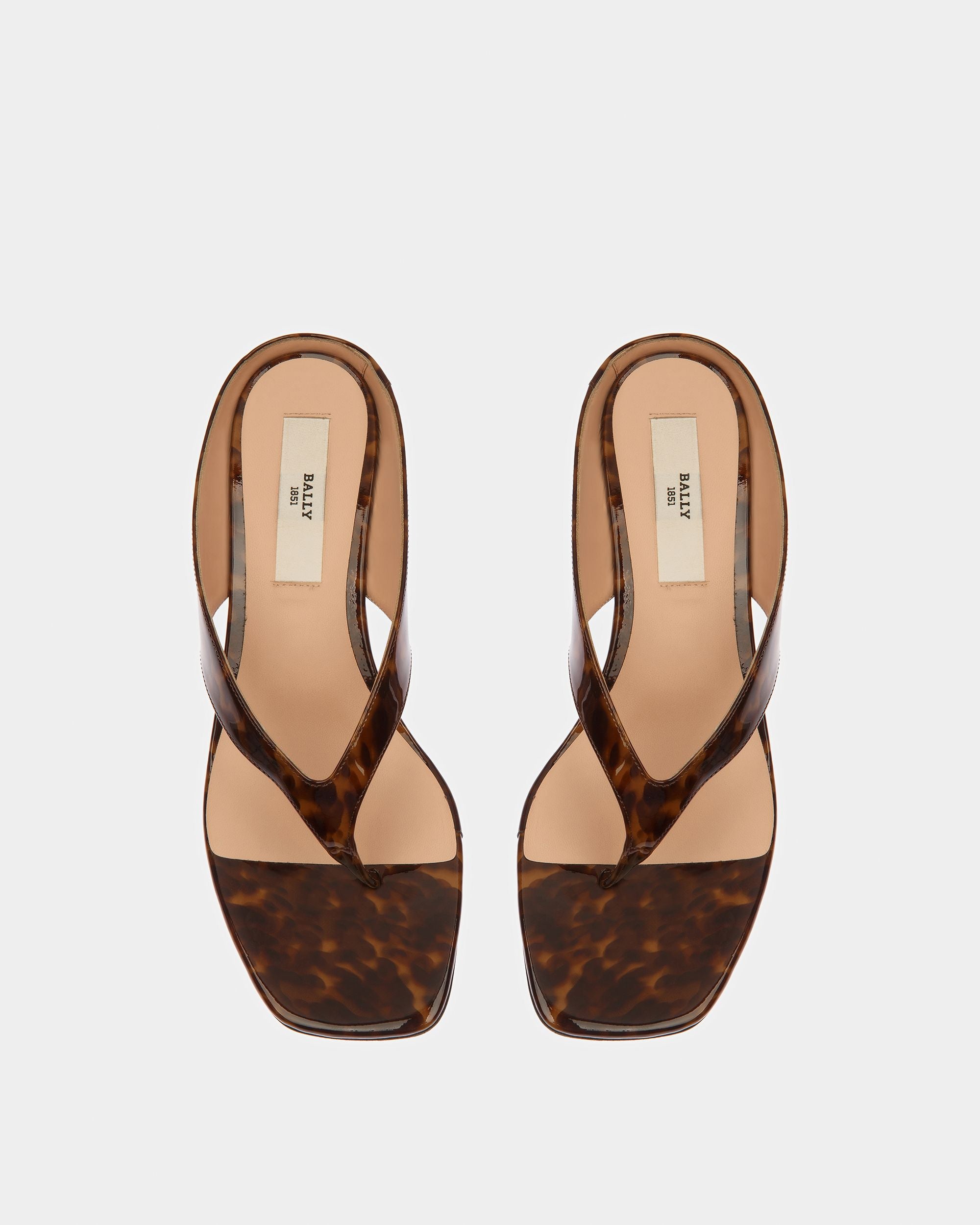 Nyna Leather Sandals In Patent Brown Tortoiseshell - Women's - Bally - 02