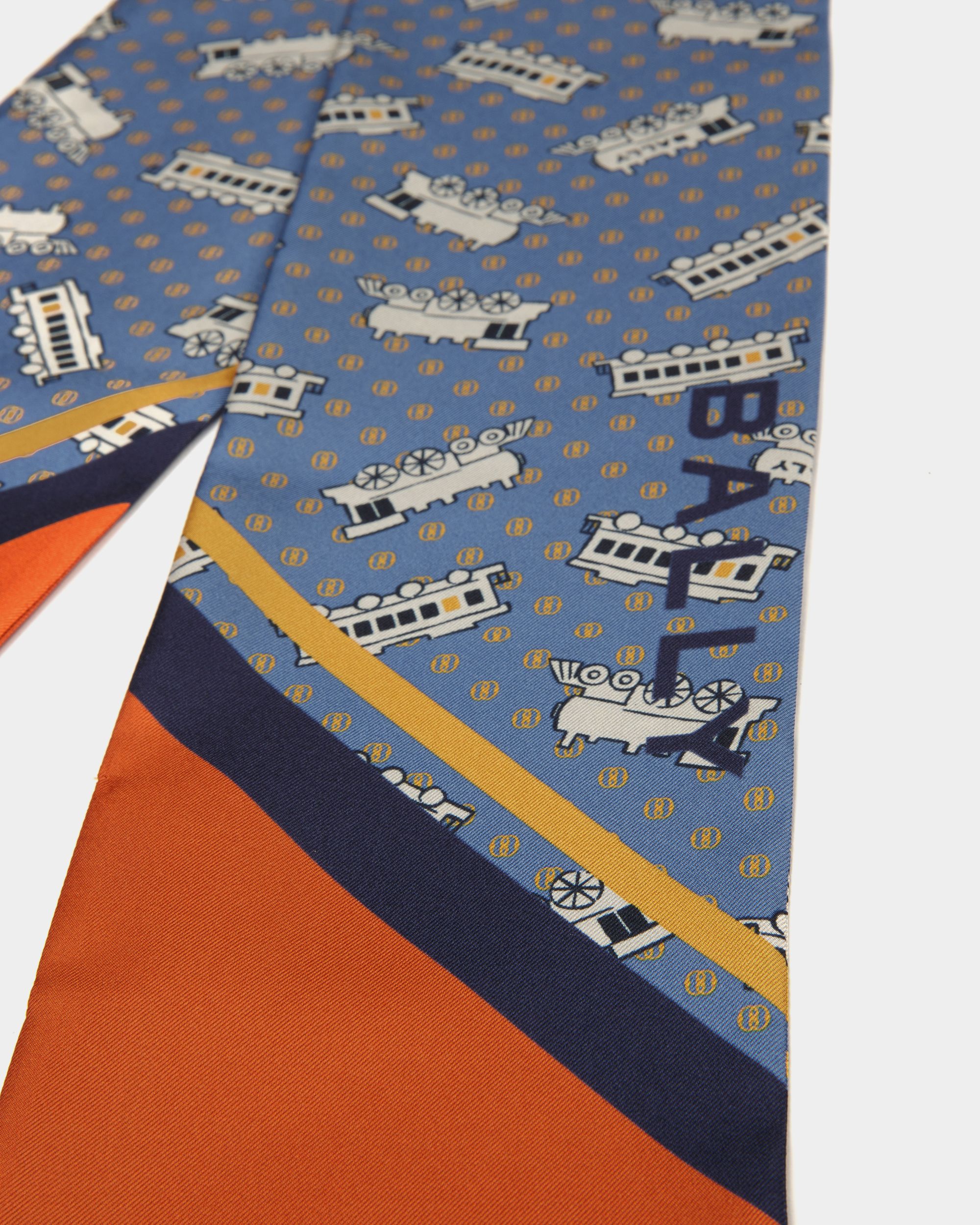 Train Print Twilly In Blue Silk - Women's - Bally - 03