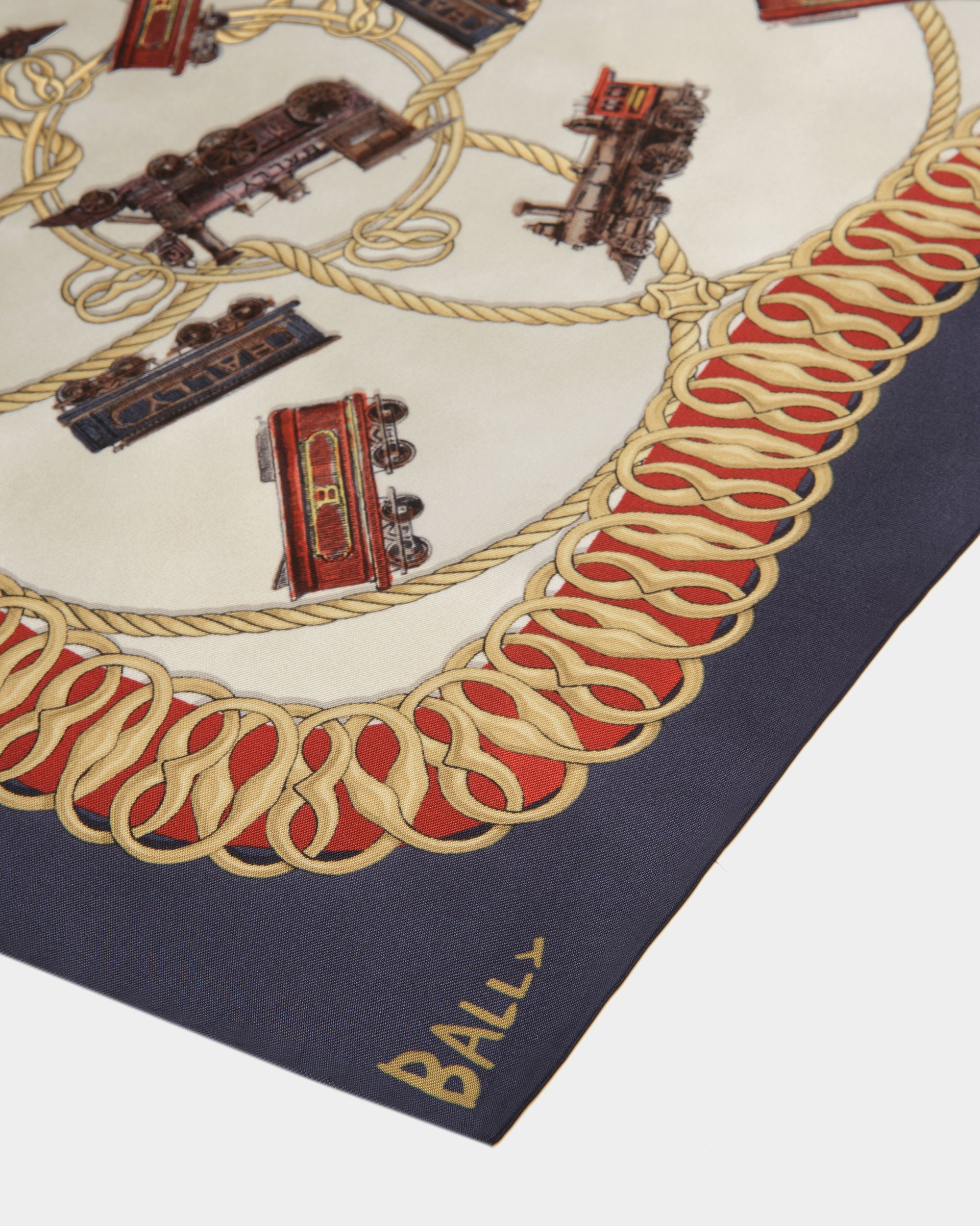 Train Print Square Scarf In Multicolor Silk - Women's - Bally - 03
