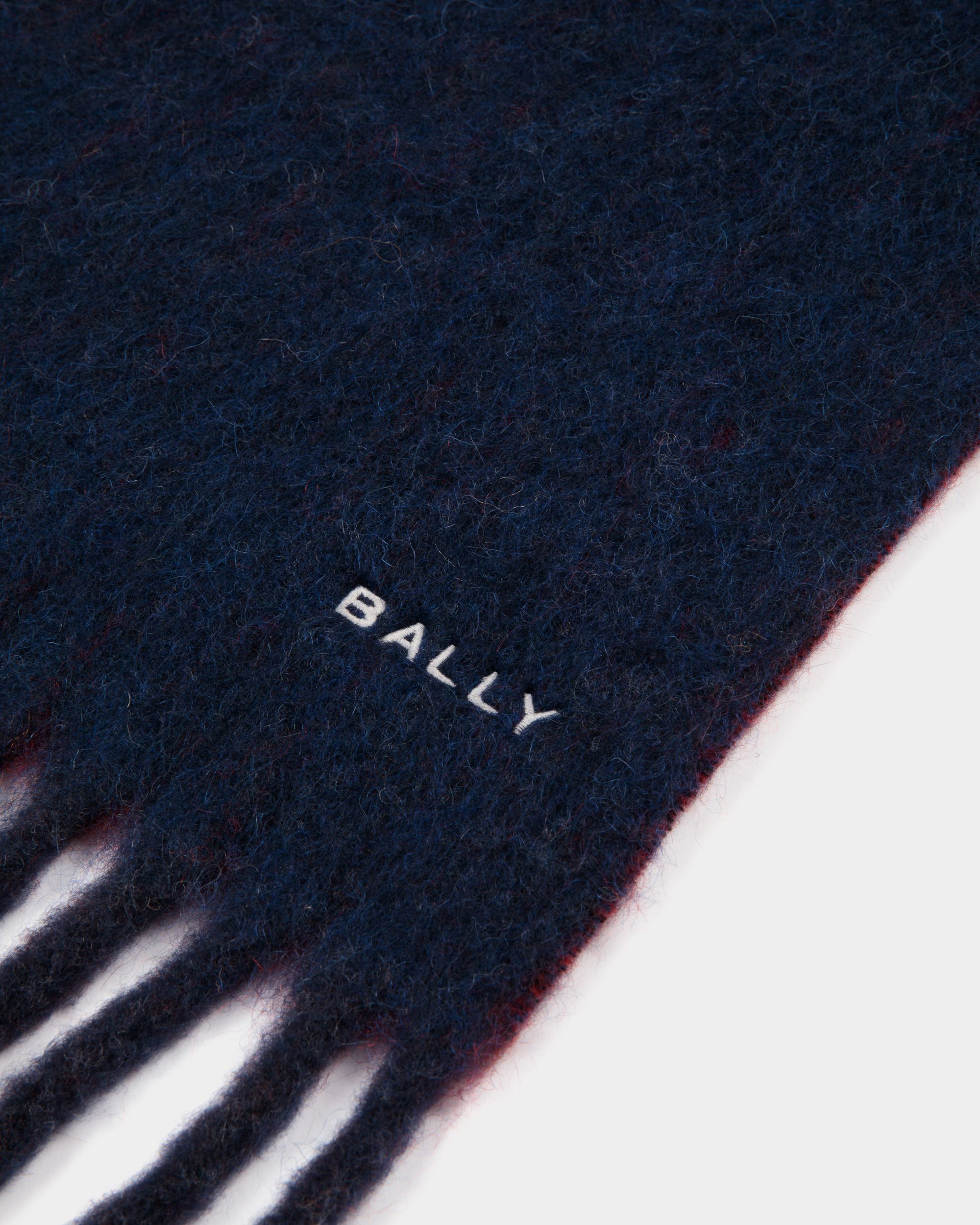 Scarf In Navy Blue And Candy Red Wool Blend - Women's - Bally - 02