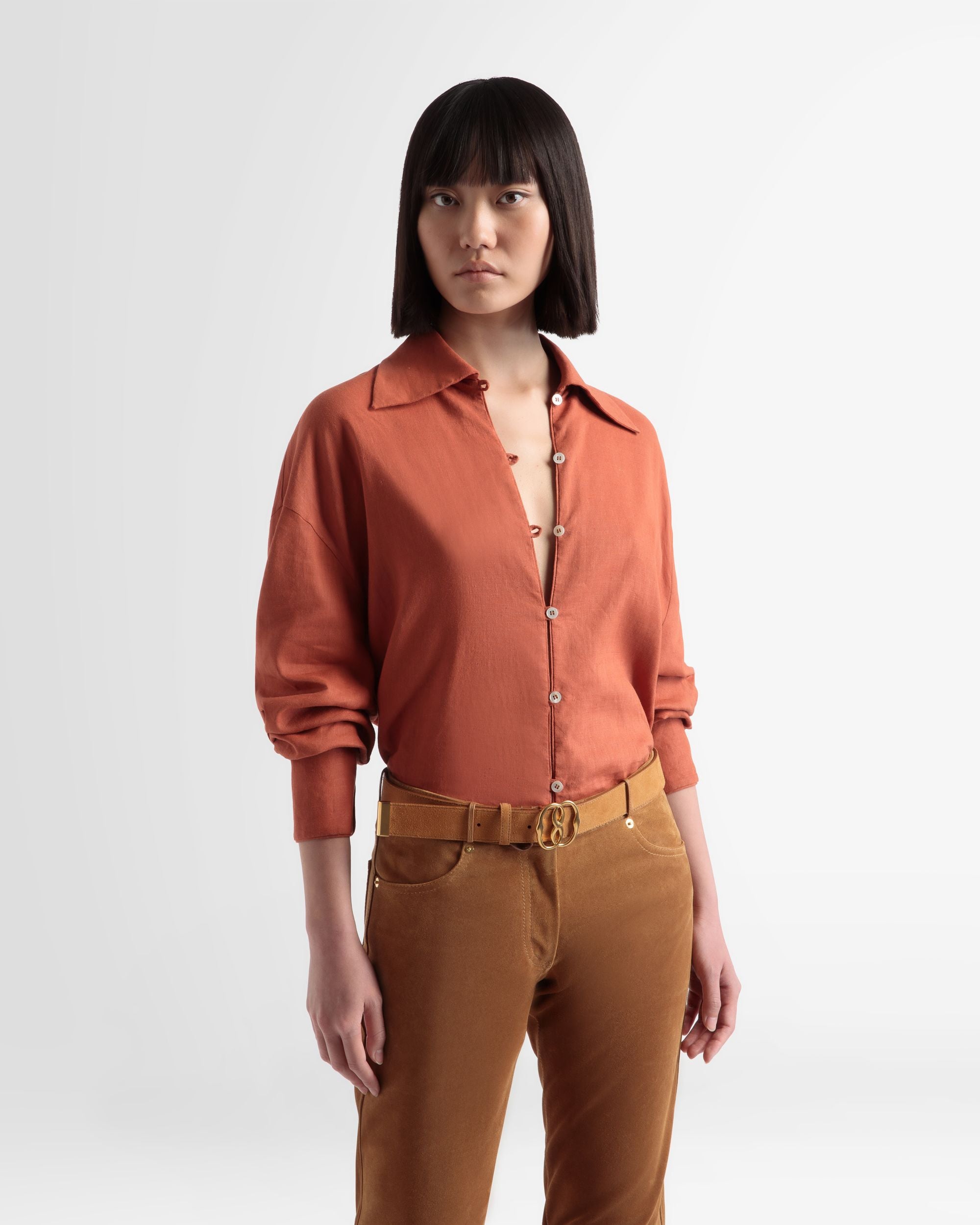 Relaxed Linen Shirt In Pink - Women's - Bally - 02