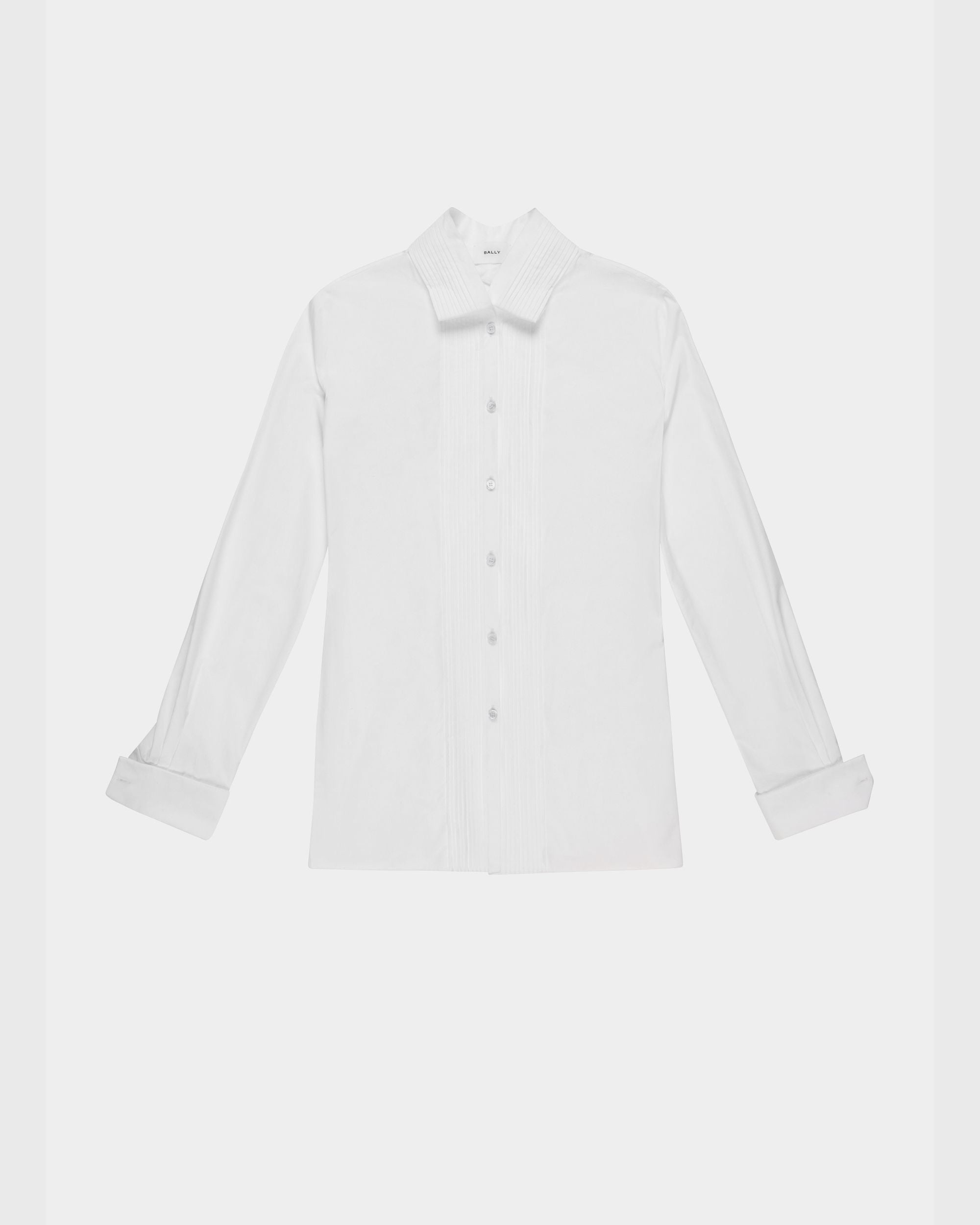 Pleated Placket Shirt In White Cotton Poplin - Women's - Bally - 01