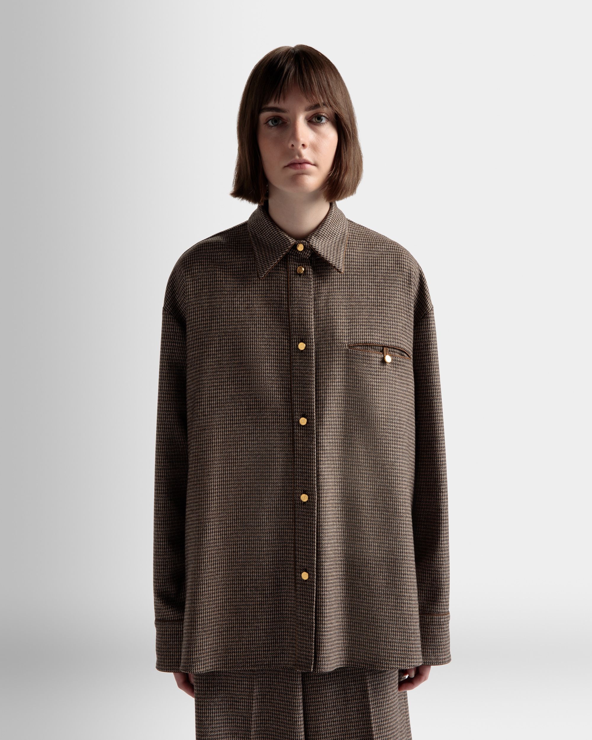 Dogtooth Shirt In Desert Wool - Women's - Bally - 03