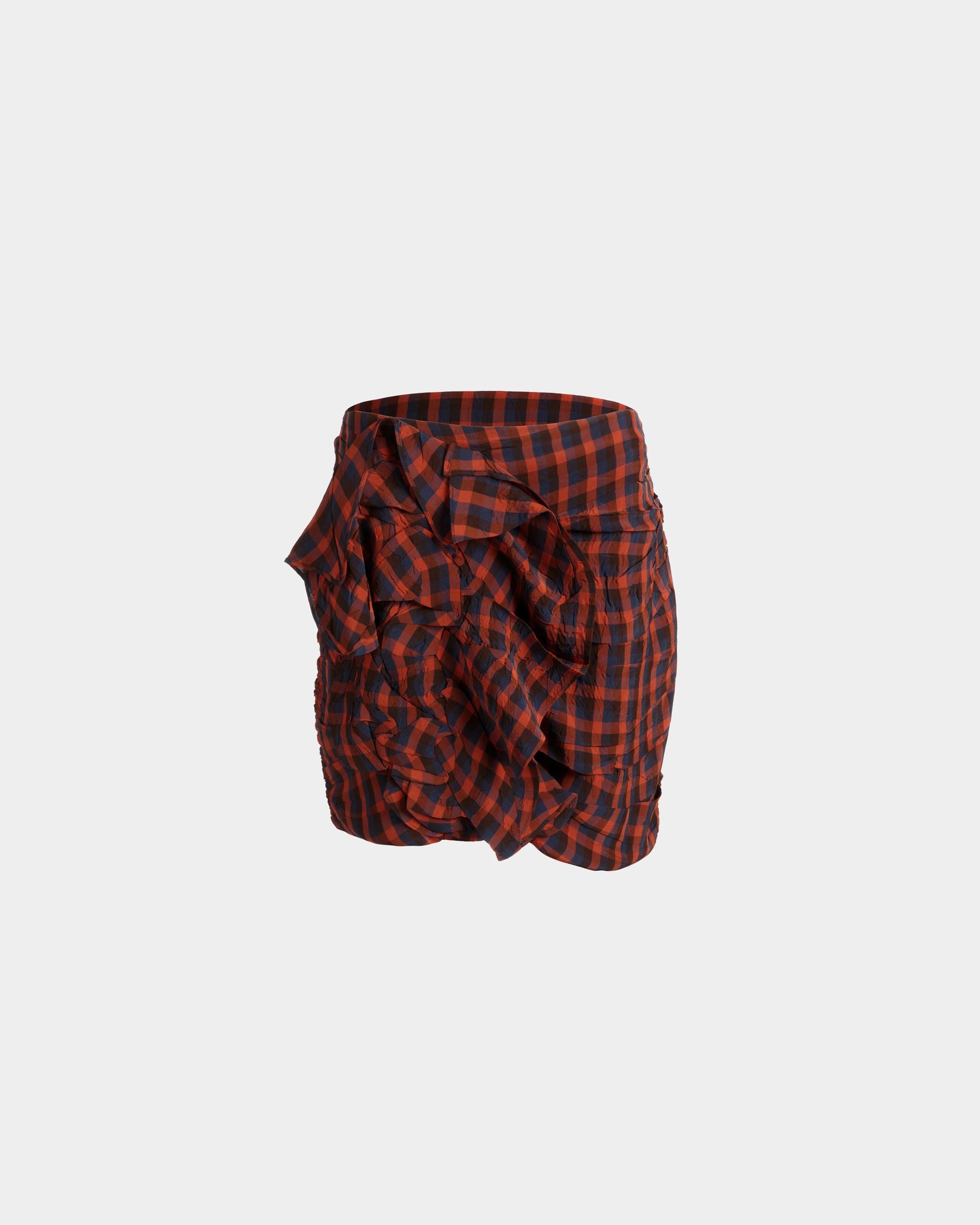 Printed Rouches Mini Skirt in Vichy Print Fluid Poplin - Women's - Bally - 01
