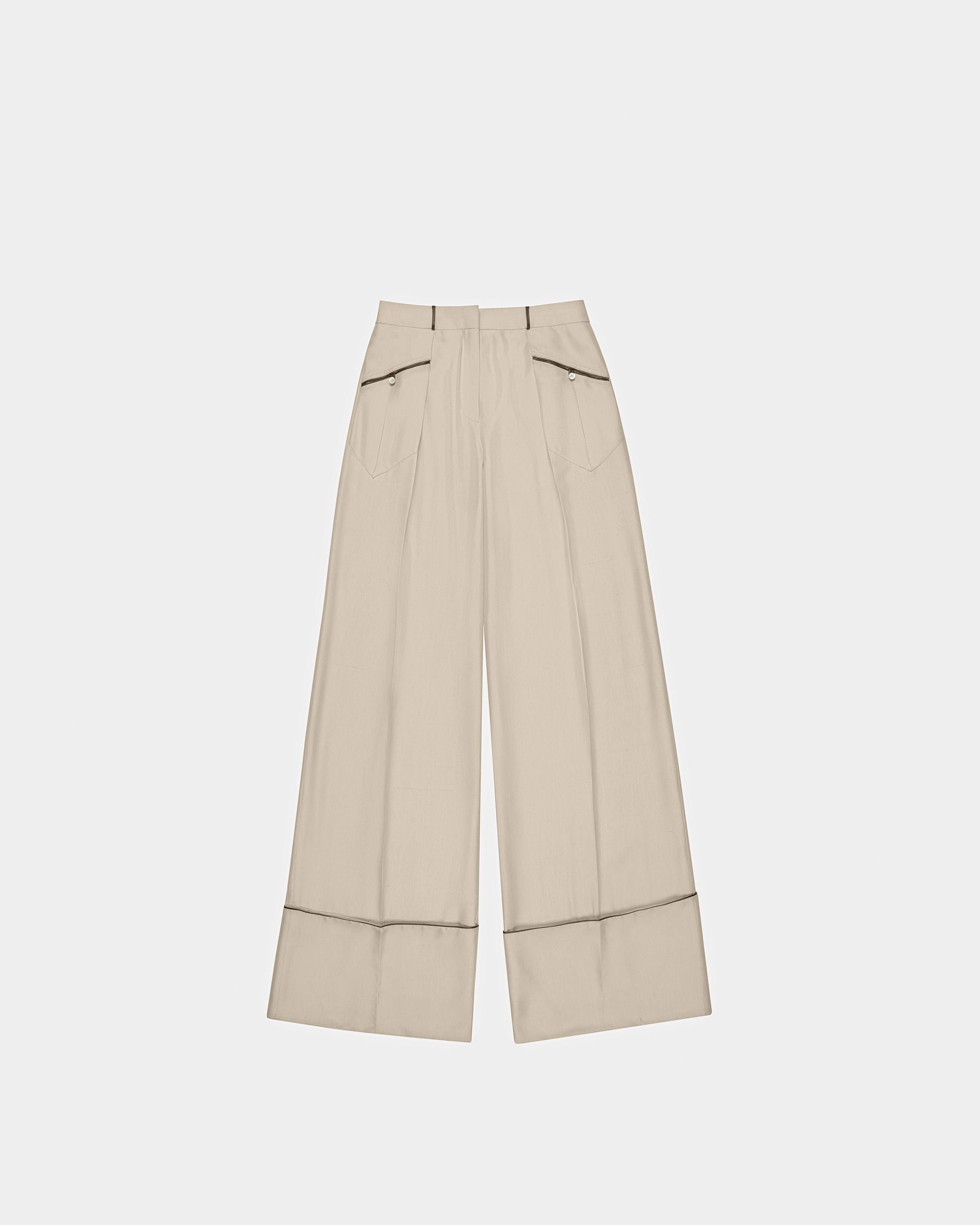 Wide Leg Silk Pants In Bone - Women's - Bally - 06