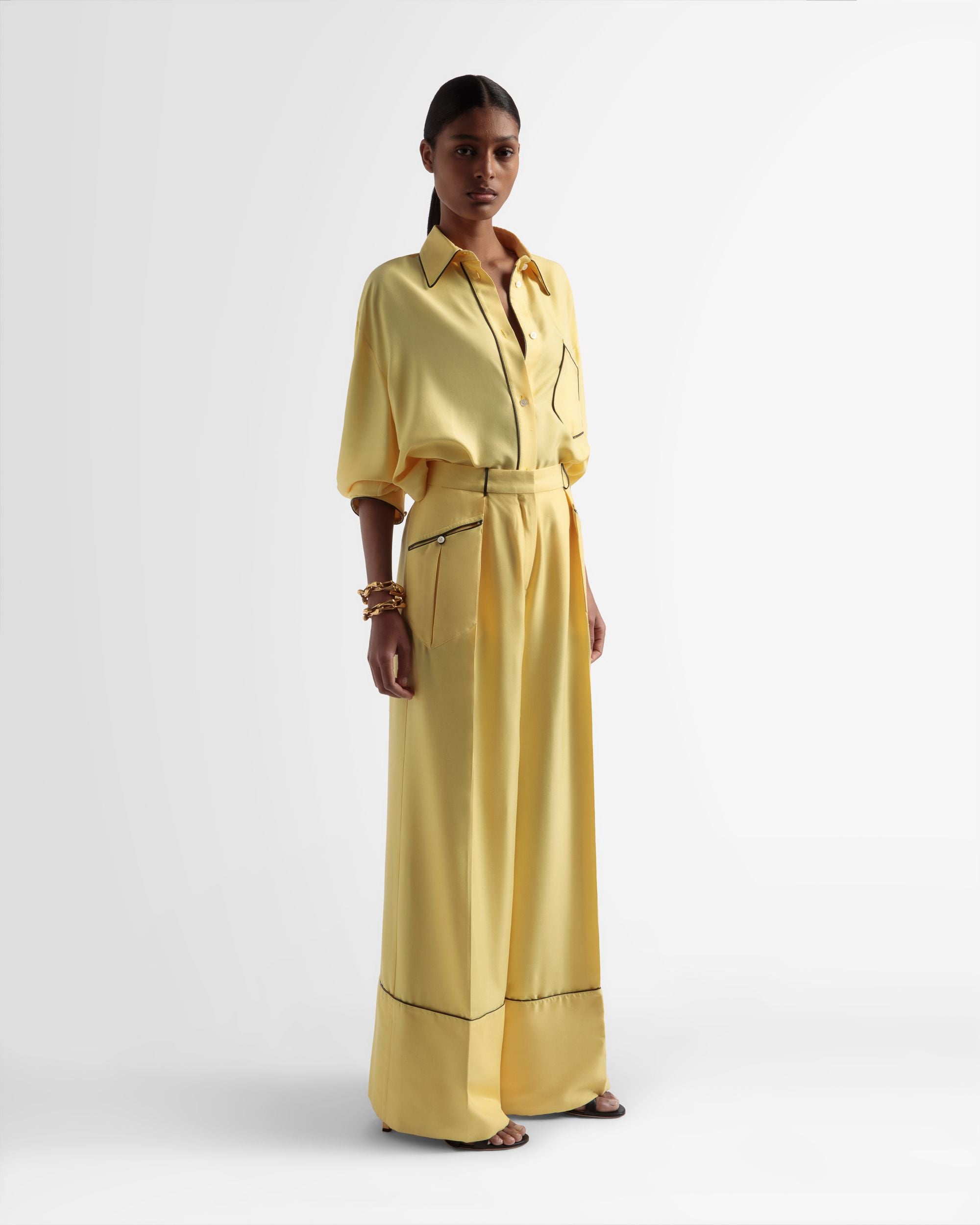 Wide Leg Silk Pants In Yellow - Women's - Bally - 01