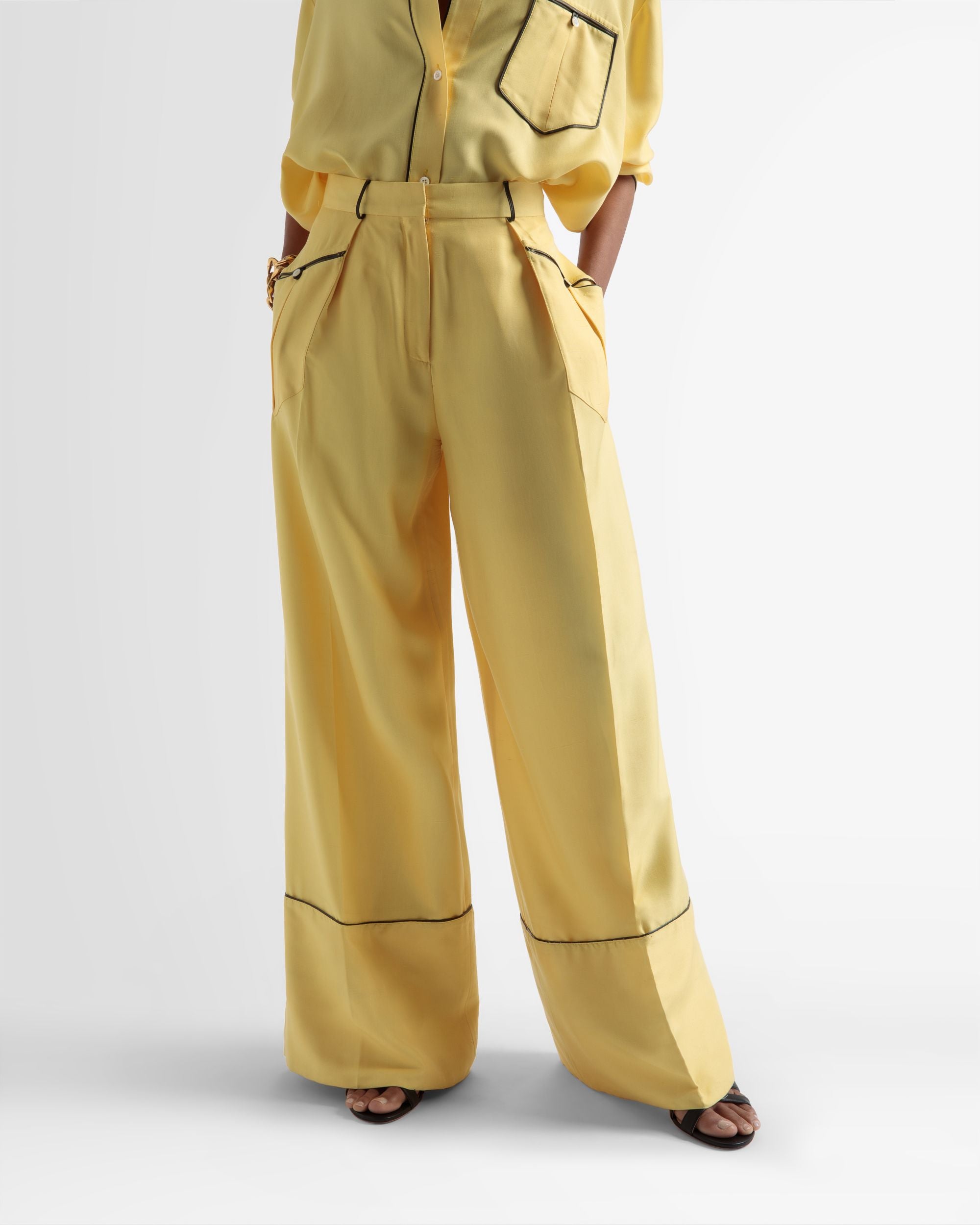 Wide Leg Silk Pants In Yellow - Women's - Bally - 02