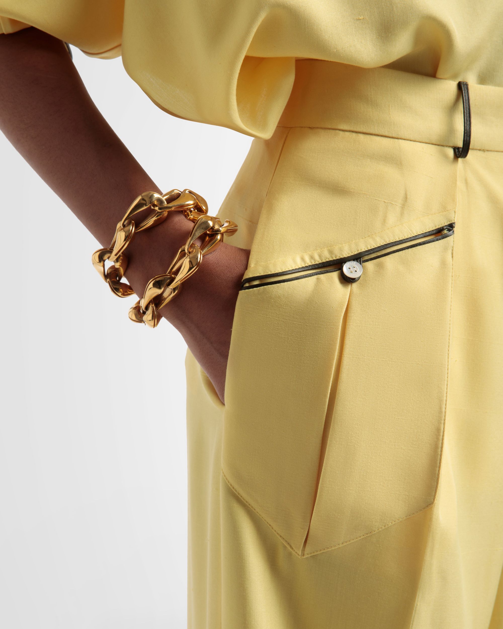 Wide Leg Silk Pants In Yellow - Women's - Bally - 03