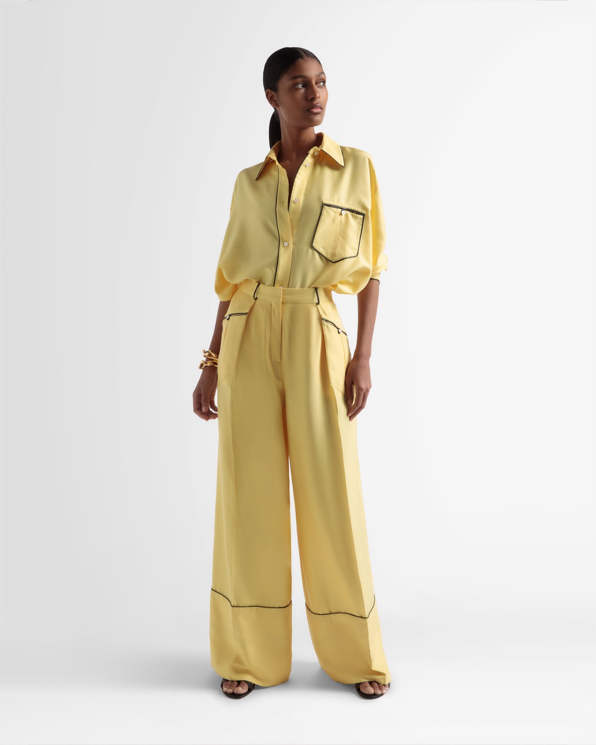 Wide Leg Silk Pants In Yellow - Women's - Bally - 04
