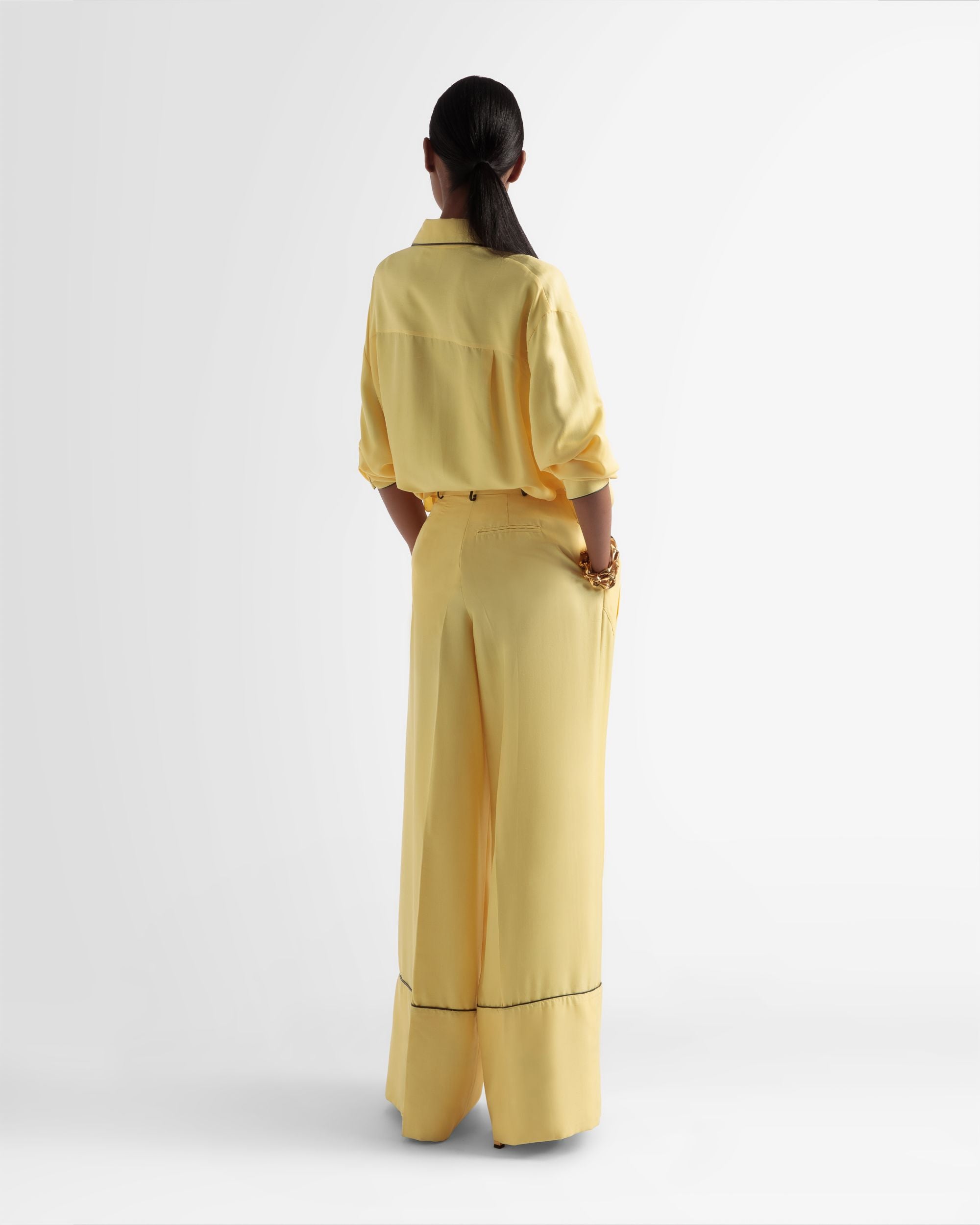 Wide Leg Silk Pants In Yellow - Women's - Bally - 05