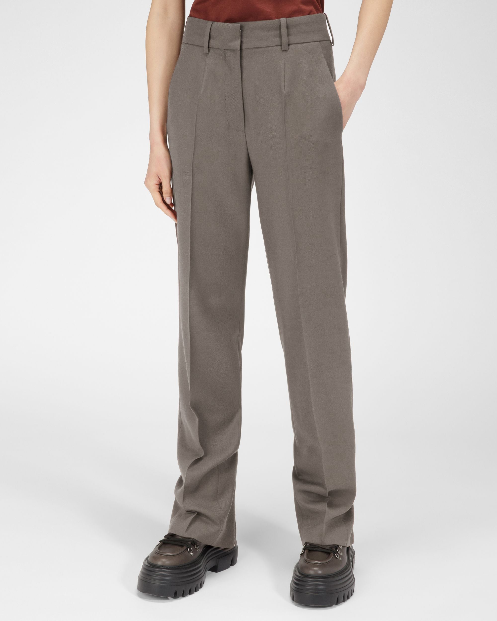 Wool & Cotton Trousers In Grey - Women's - Bally - 03