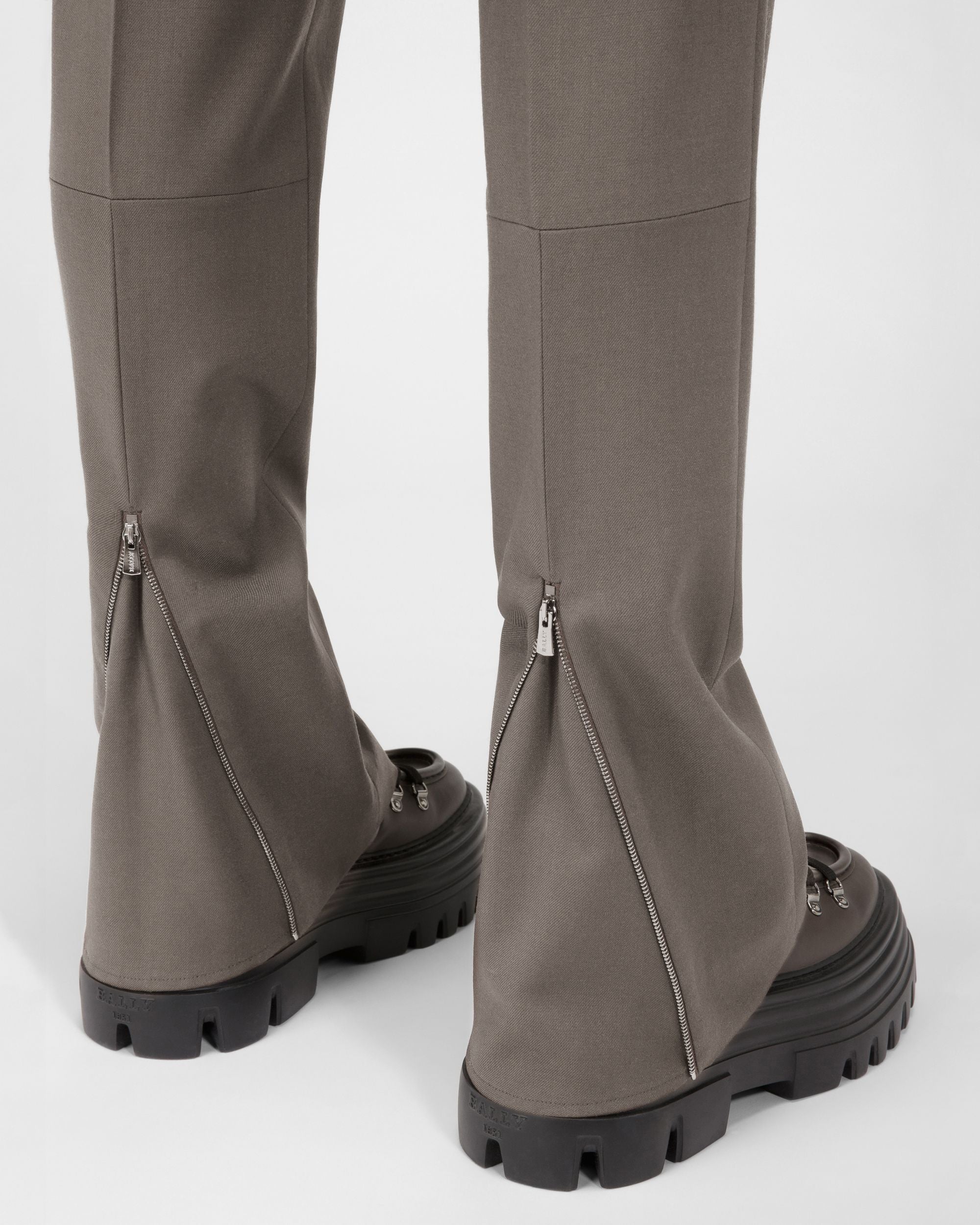 Wool & Cotton Trousers In Grey - Women's - Bally - 04