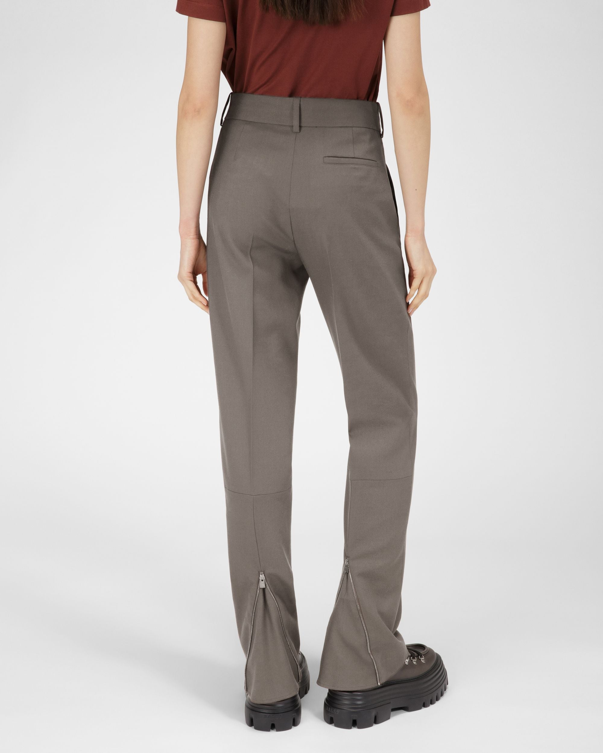 Wool & Cotton Trousers In Grey - Women's - Bally - 05